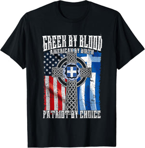 Greek by Blood American by Birth Patriot by Choice Flag T-Shirt - T-Shirt | Black