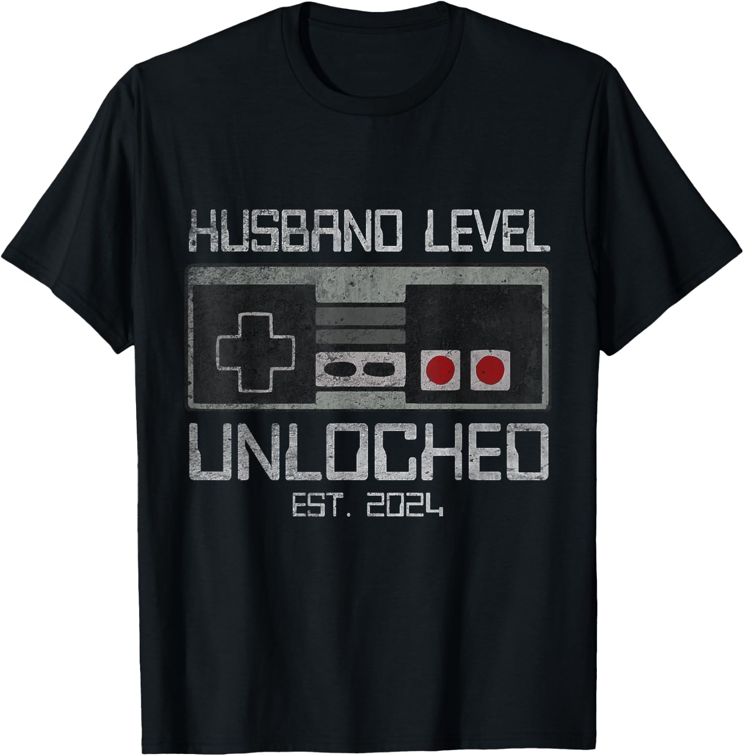 Leveled Up To Husband 2024 Newlywed Groom Newly Married T-Shirt - T-Shirt | Black