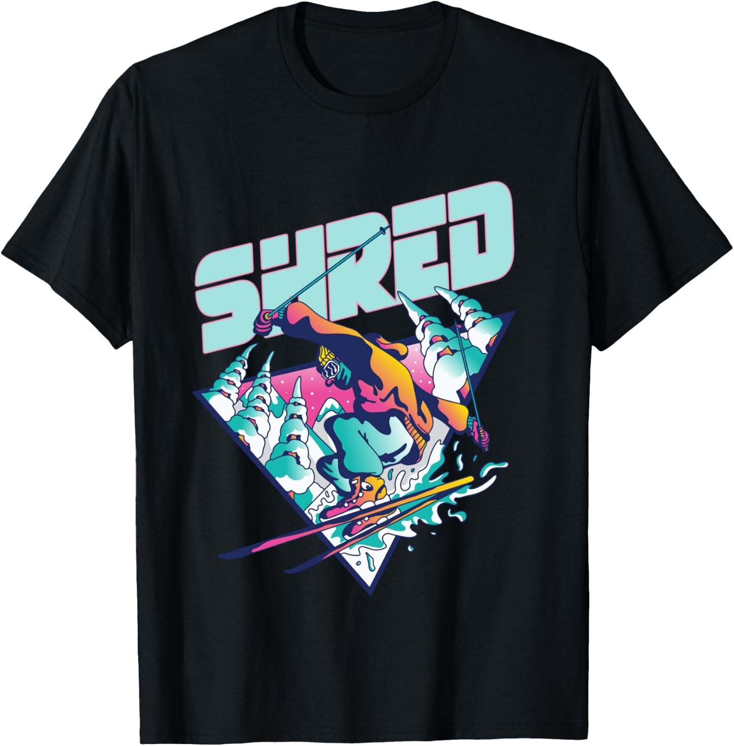 Shred Shirt Vintage Freestyle Ski 80s Costume Retro Skiing T-Shirt - T-Shirt | Black