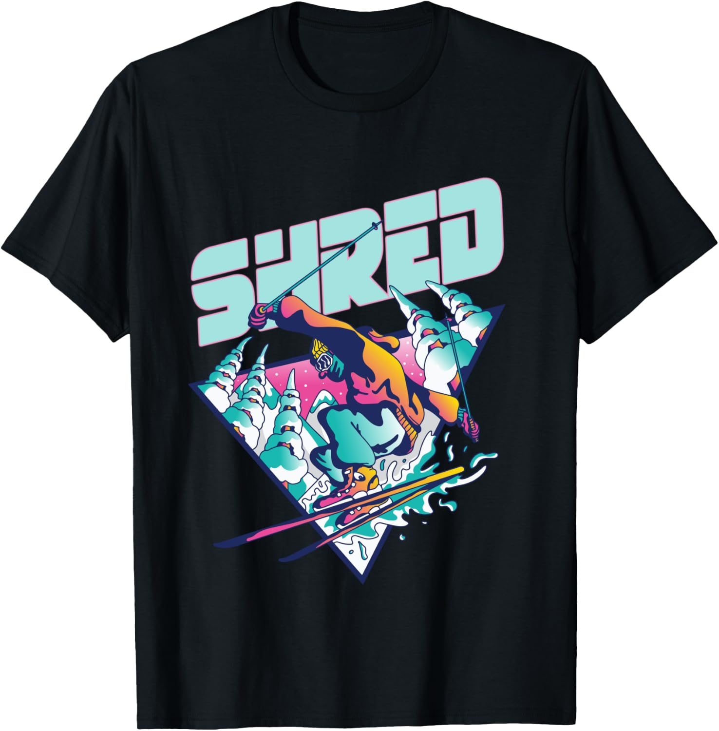 Shred Shirt Vintage Freestyle Ski 80s Costume Retro Skiing T-Shirt - T-Shirt | Black