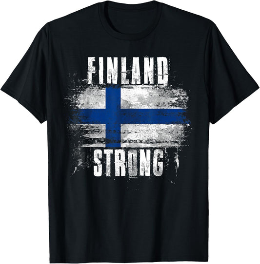 Finland Strong Distressed Flag - Finnish Pride T-Shirt - T-Shirt | Black