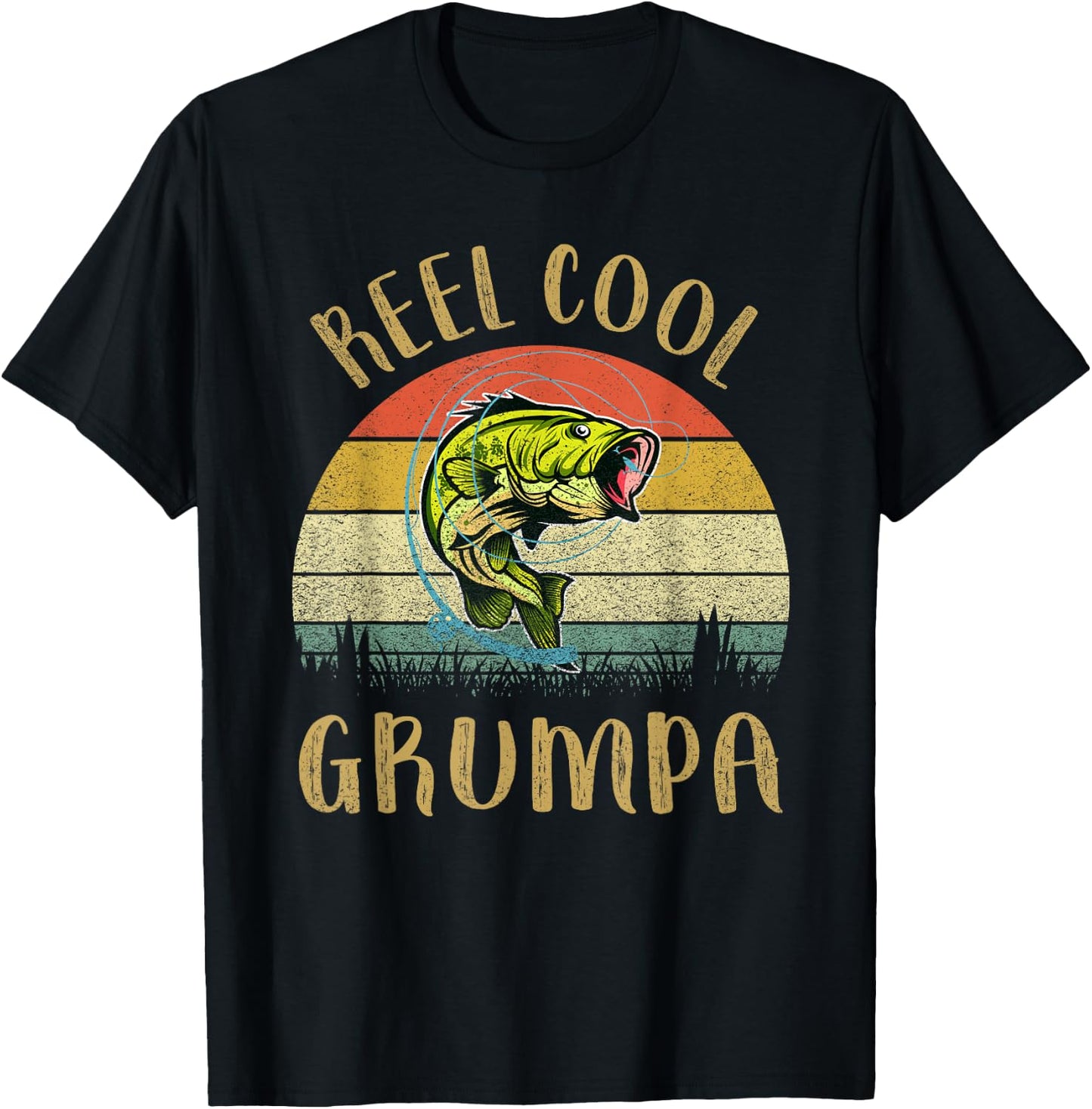 Vintage Reel Cool Grumpa Fish Fishing Fathers Day T-Shirt - T-Shirt | Black