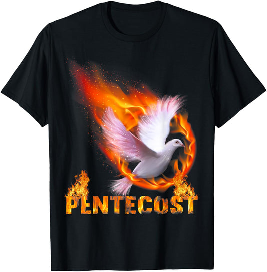 Pentecost Doves Fire Flame Holy Spirit Catholic T-Shirt - T-Shirt | Black