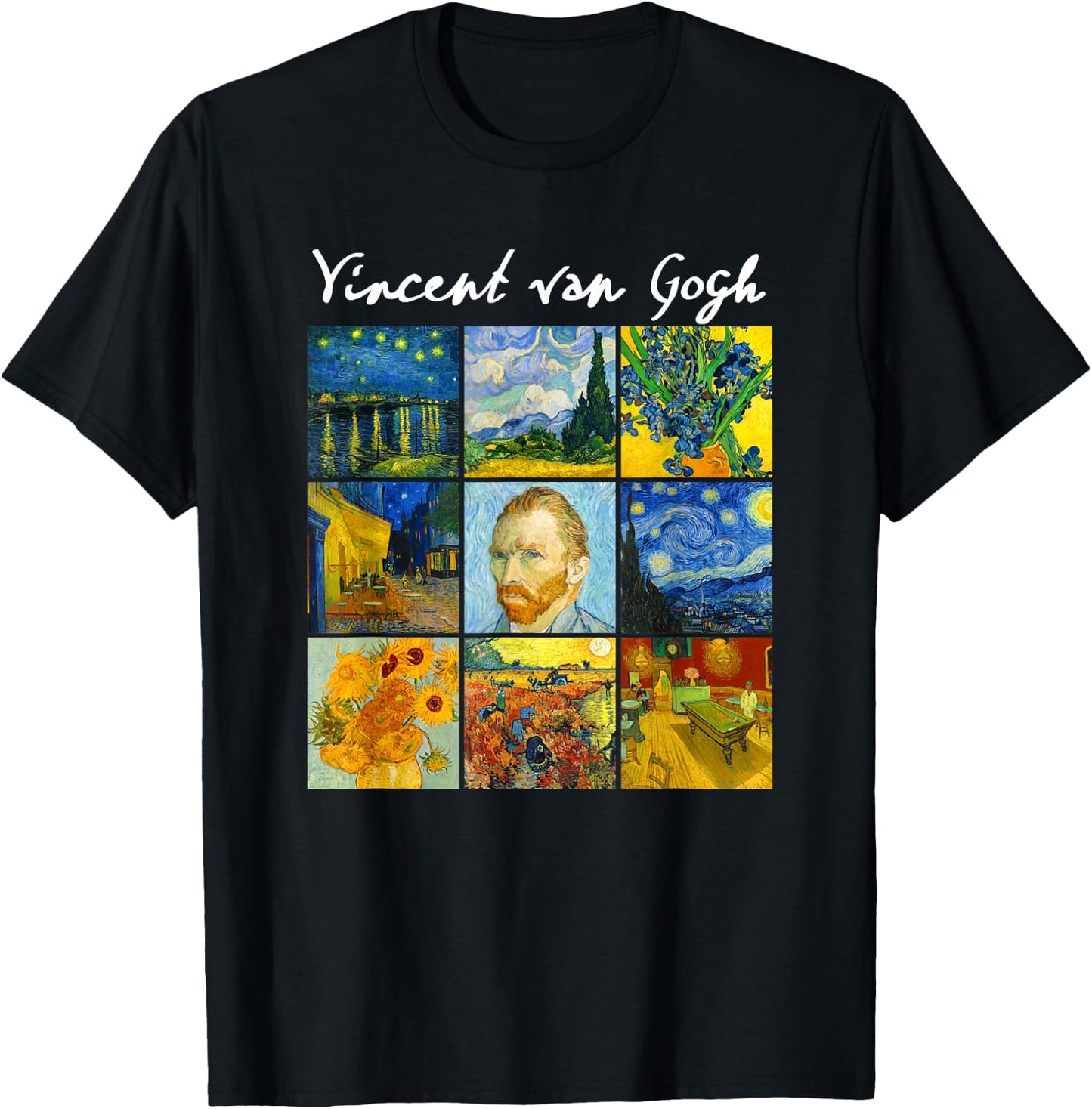 Famous Van Gogh Paintings Art Starry Night Flowers Portrait T-Shirt - T-Shirt | Black