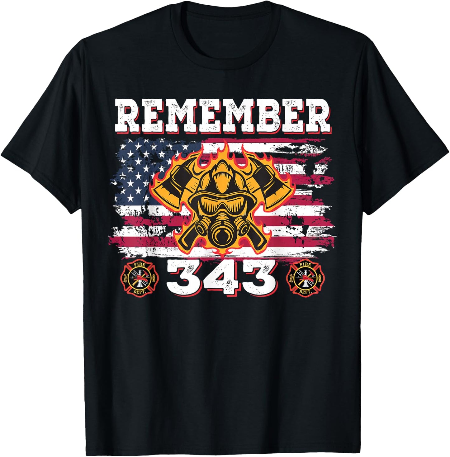 Remember Vintage Distressed Firefighter American Flag 343 T-Shirt - T-Shirt | Black