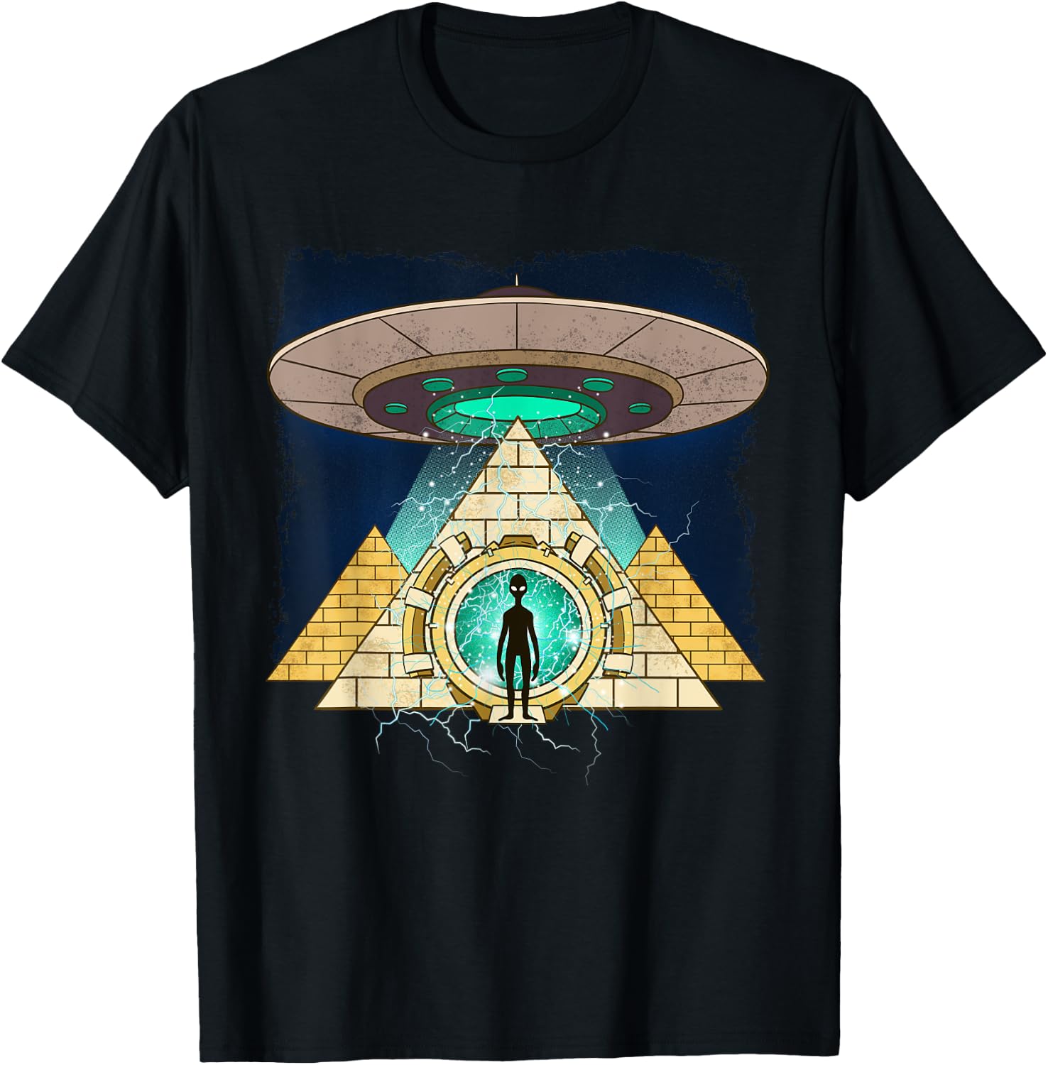 Ancient Astronaut Ancient Egyptian Pyramid Alien T-Shirt - T-Shirt | Black