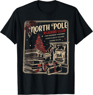 North Pole Readers Club, Bookish Xmas, Santa Book Reading T-Shirt - T-Shirt | Black