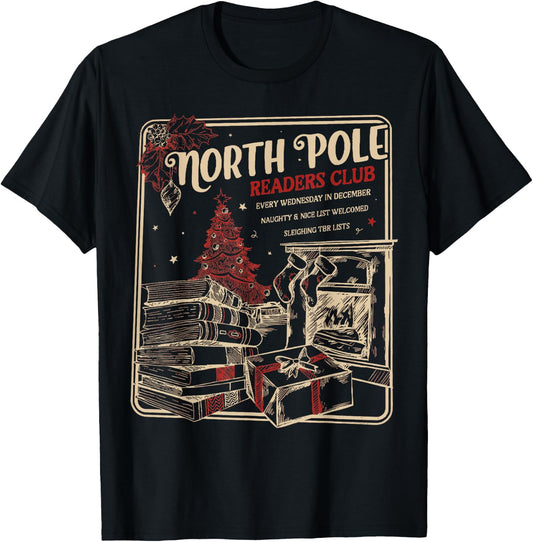 North Pole Readers Club, Bookish Xmas, Santa Book Reading T-Shirt - T-Shirt | Black