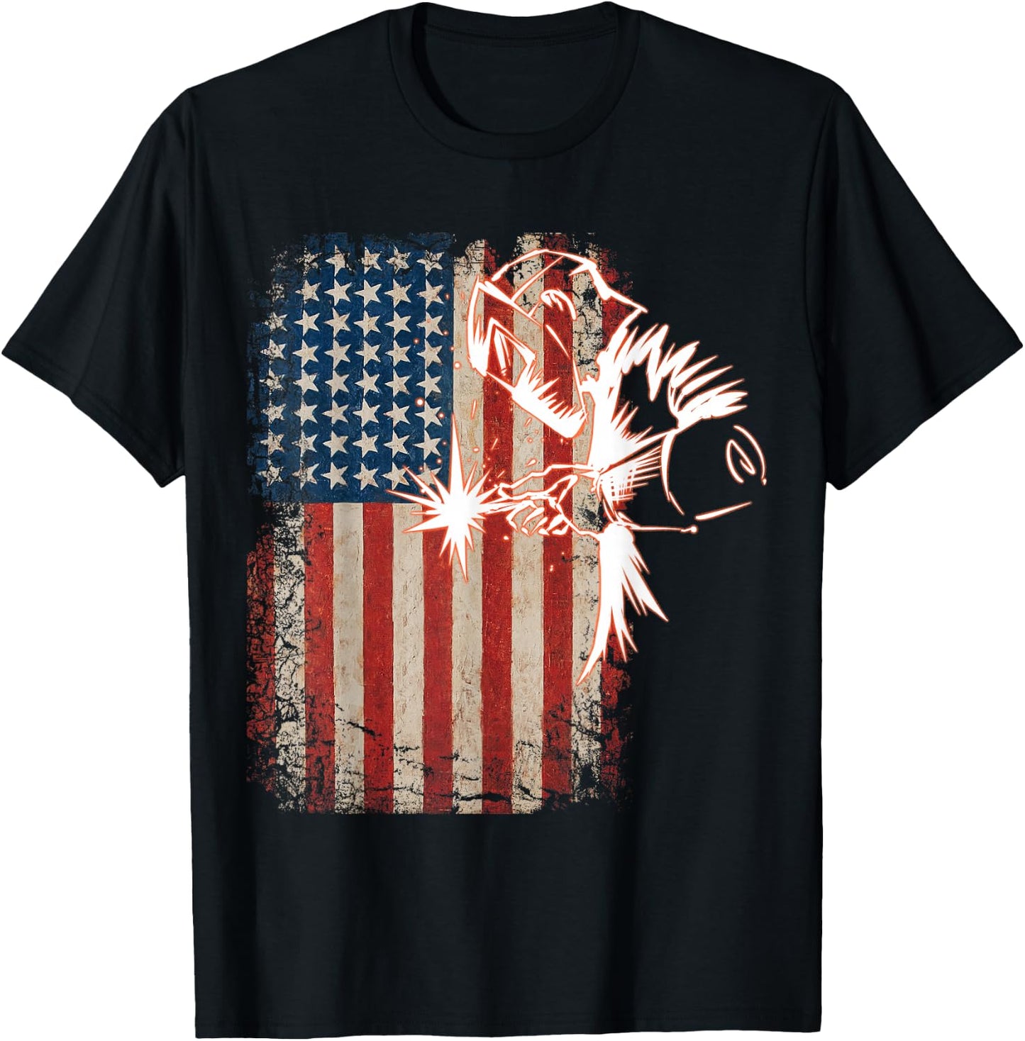 American Flag Welder Distressed Vintage Welder Mig Gift T-Shirt - T-Shirt | Black