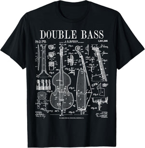 Double Bass Player Bassist Musical Instrument Vintage Patent T-Shirt - T-Shirt | Black