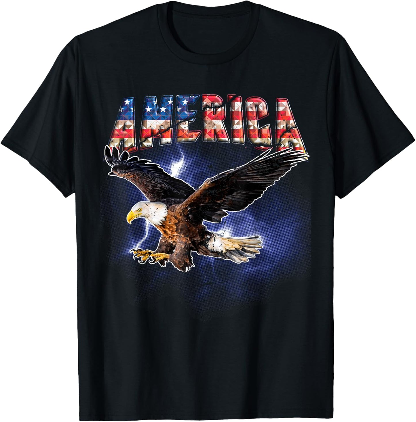 USA Flag America Font Eagle Flashes Small T-Shirt - T-Shirt | Black