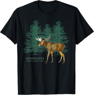 Minnesota Land of 10,000 Lakes Vintage Moose Tree Silhouette T-Shirt - T-Shirt | Black