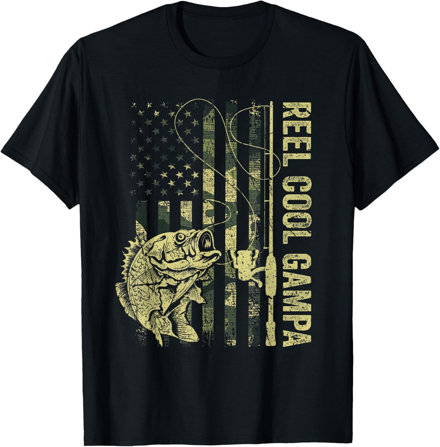 Reel Cool Gampa Camouflage American Flag Fathers Day Men T-Shirt - T-Shirt | Black