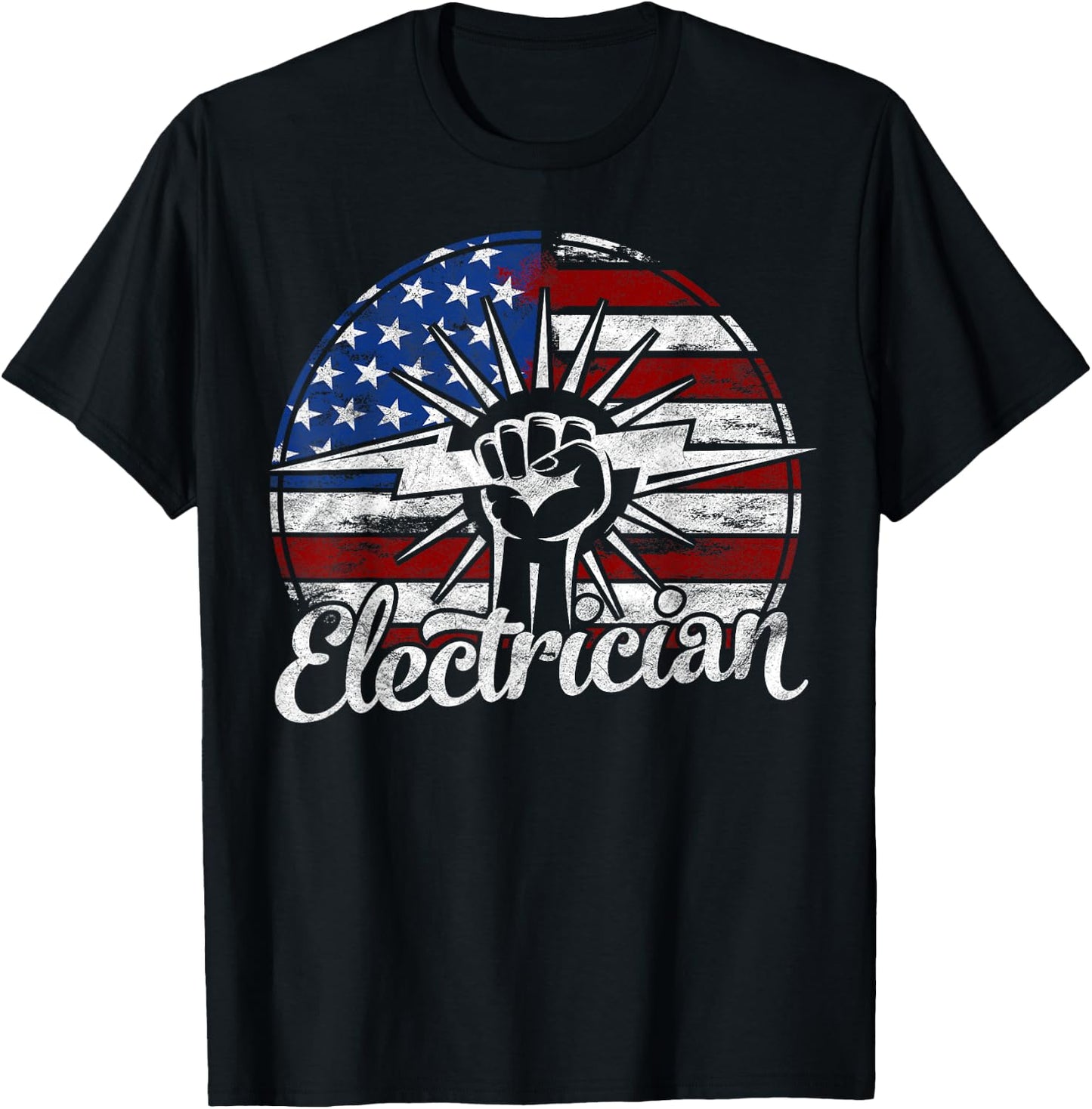 Electrician American Flag Electrical Gift Usa Patriotic Kids Men T-Shirt - T-Shirt | Black