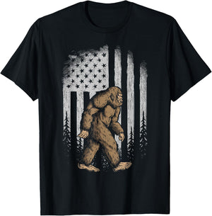 Bigfoot American Flag 4th of July Retro Vintage Sasquatch T-Shirt - T-Shirt | Black