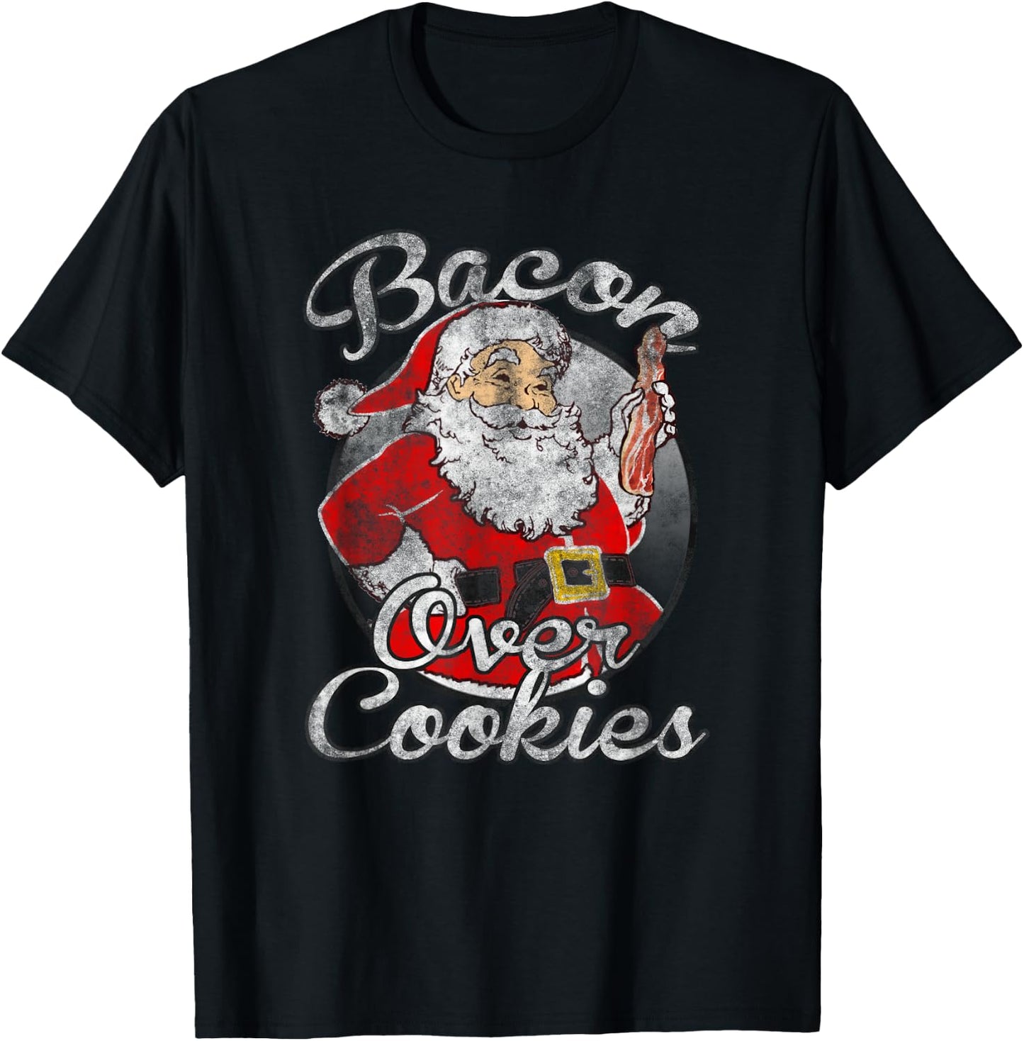 Trendy Christmas Santa Bacon Over Cookies T-Shirt - T-Shirt | Black