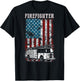 Fireman fire truck Distressed Firefighter American Flag T-Shirt - T-Shirt | Black