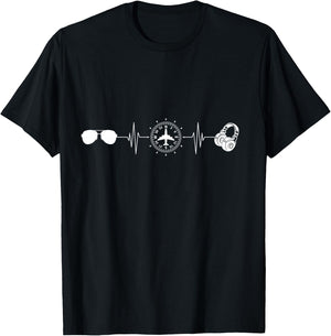 Airplane Pilot Heartbeat, Pilot Women, Aviation T-Shirt - T-Shirt | Black