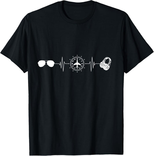 Airplane Pilot Heartbeat, Pilot Women, Aviation T-Shirt - T-Shirt | Black