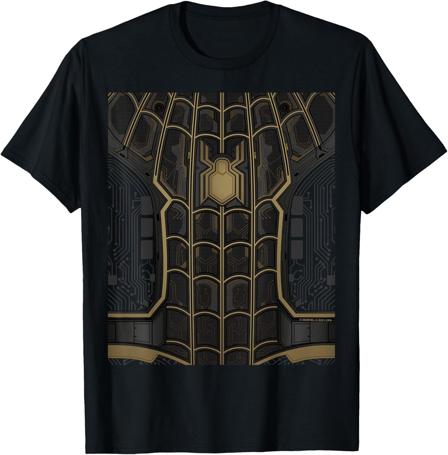 Marvel Spider-Man: No Way Home Black Gold Suit Front Back T-Shirt - T-Shirt | Black