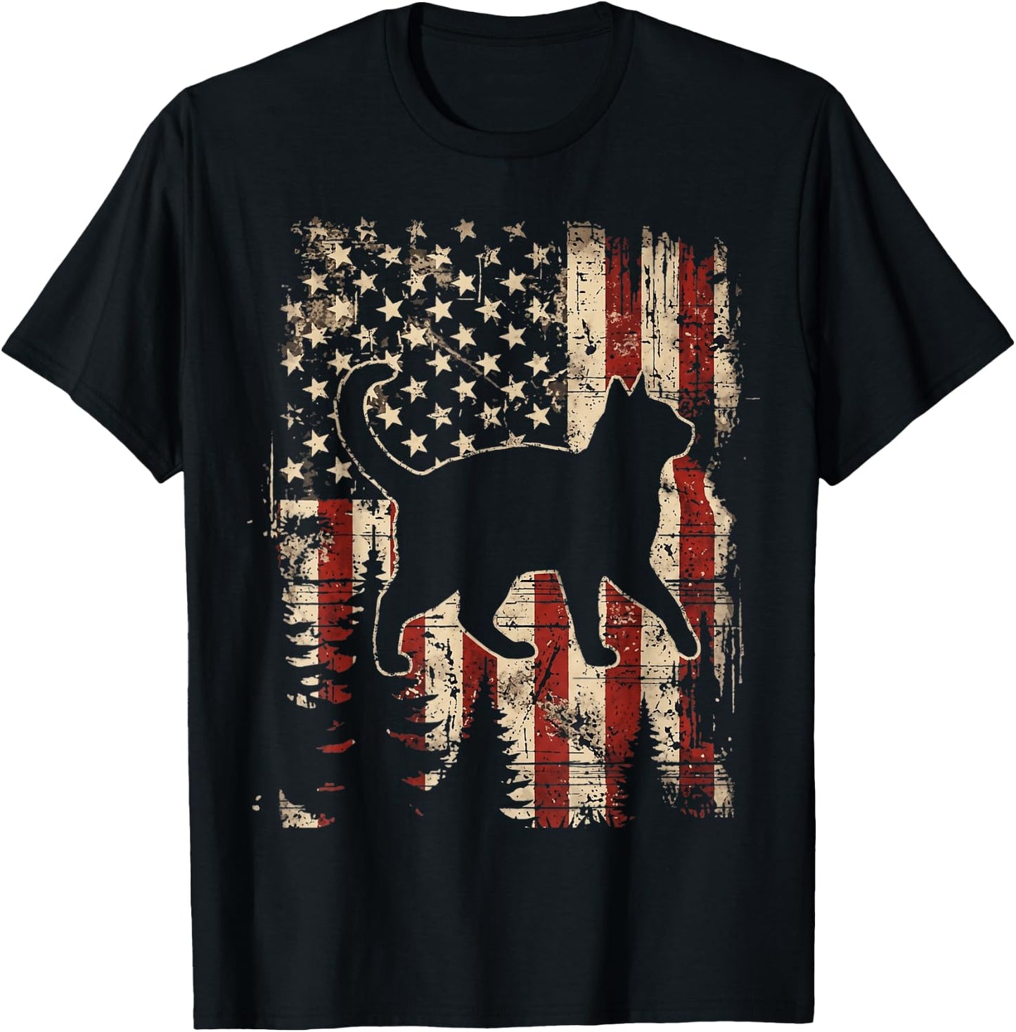 Vintage American Flag Cat Patriotic Cat Lover 4th of July T-Shirt - T-Shirt | Black