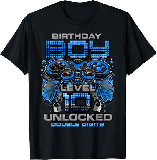 Level 10 Unlocked Awesome Since 2015 10th Birthday Gaming T-Shirt - T-Shirt | Black