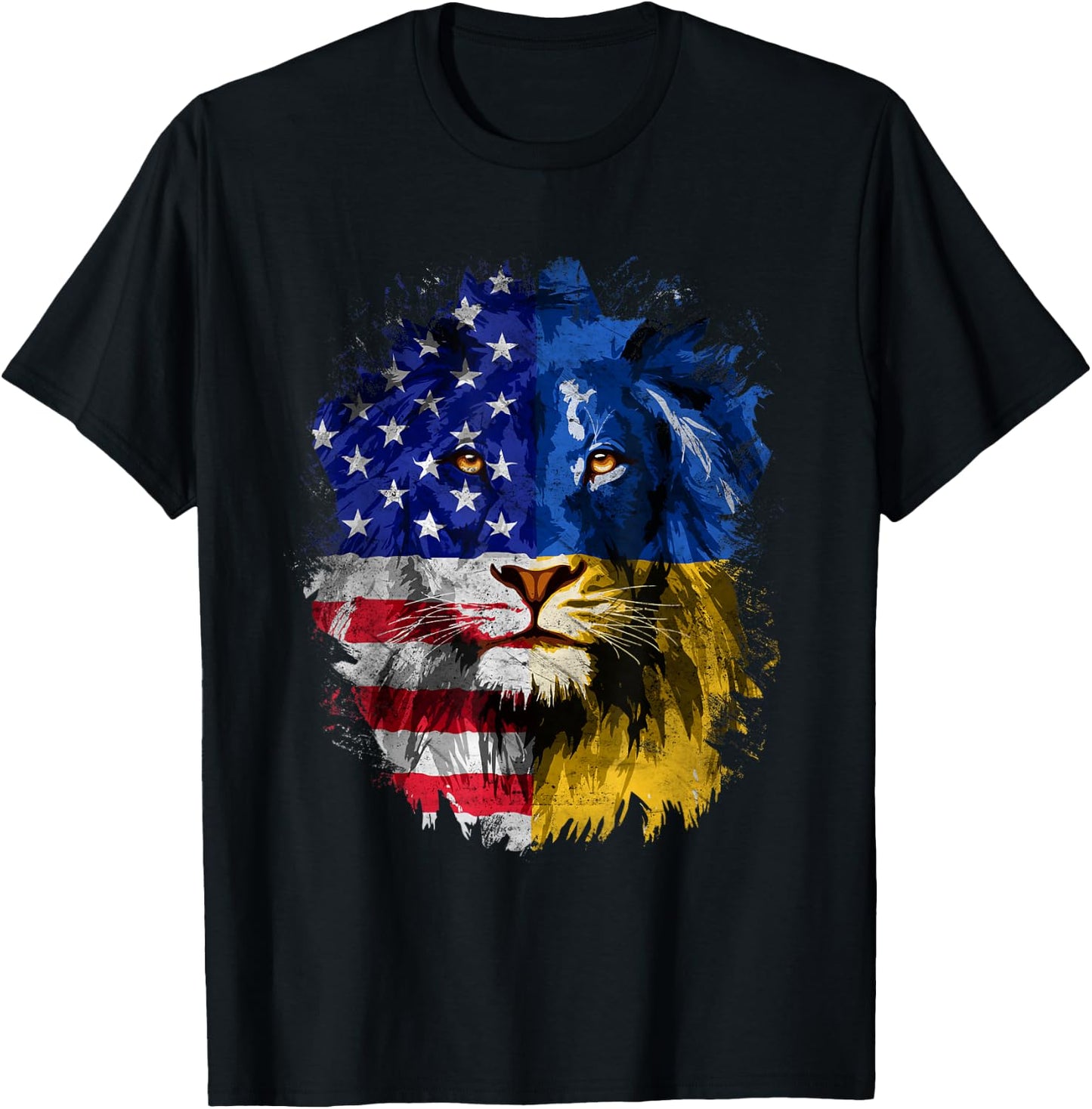 Ukrainian American Flag Ukraine Lion Face USA Ukraine Flag T-Shirt - T-Shirt | Black