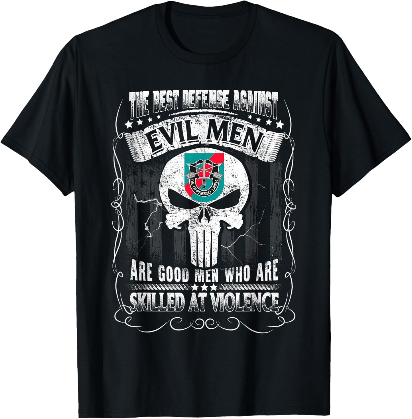 20th Special Forces Group The Best Defense Agaist Evil Men T-Shirt - T-Shirt | Black
