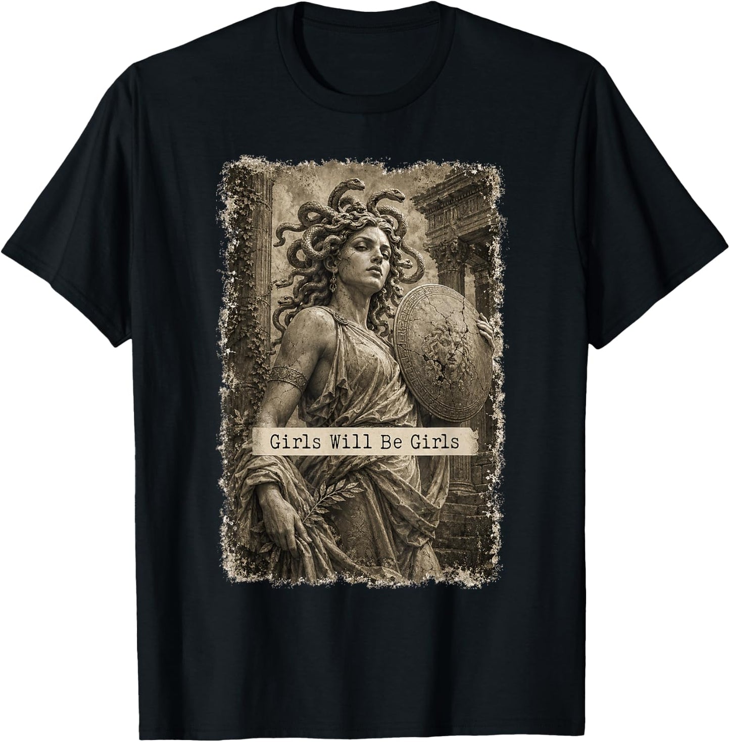 Girl Will Be Girls Medusa Feminist Witch Monster Halloween T-Shirt - T-Shirt | Black