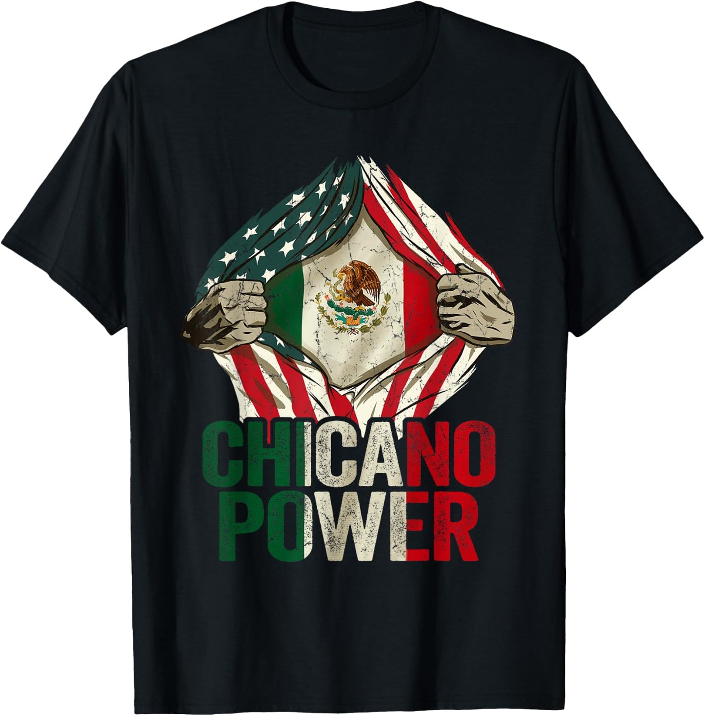 Chicano Shirt Funny USA Flag Mexican Flag Chicano Power T-Shirt - T-Shirt | Black