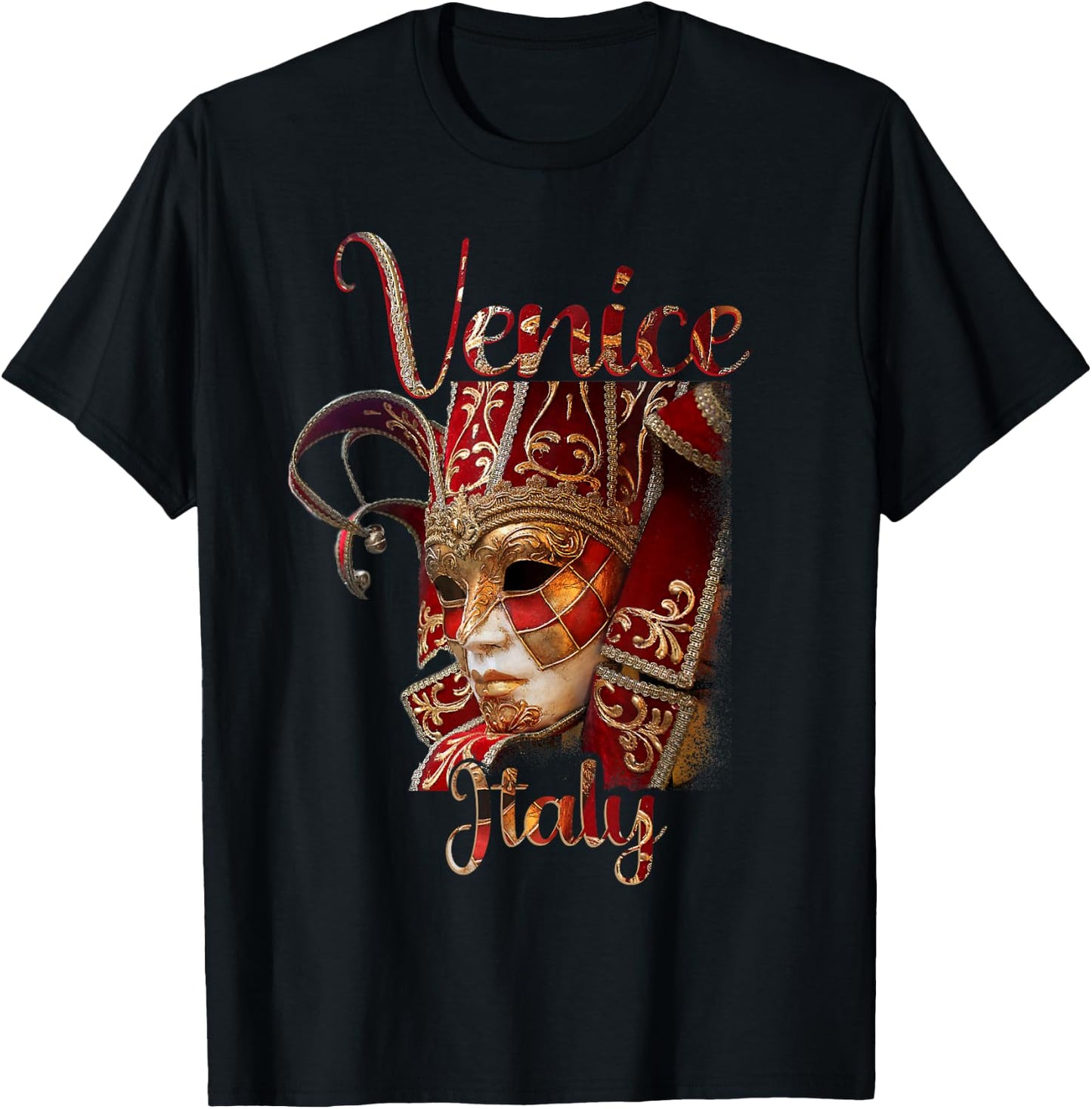 Venice Italy - Venezia Italia, Venetian Carnival Mask T-Shirt - T-Shirt | Black