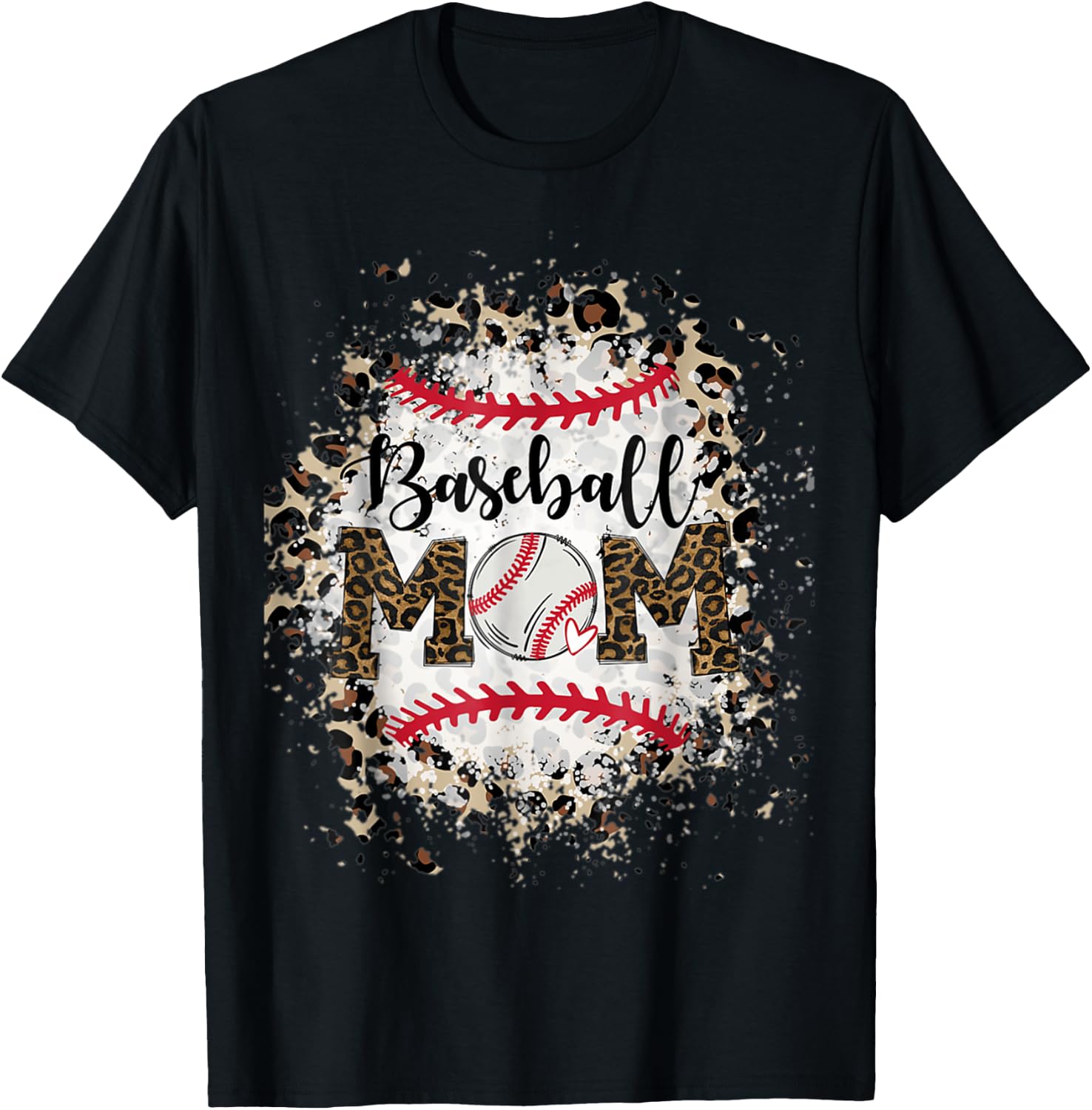 Bleached Softball Baseball Mom Leopard Mother's Day T-Shirt - T-Shirt | Black