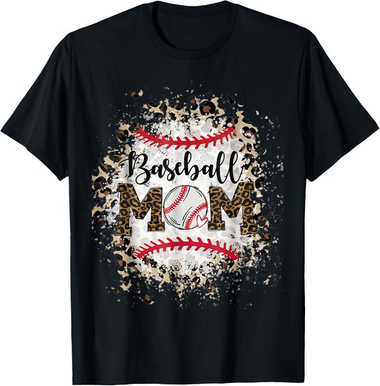 Bleached Softball Baseball Mom Leopard Mother's Day T-Shirt - T-Shirt | Black