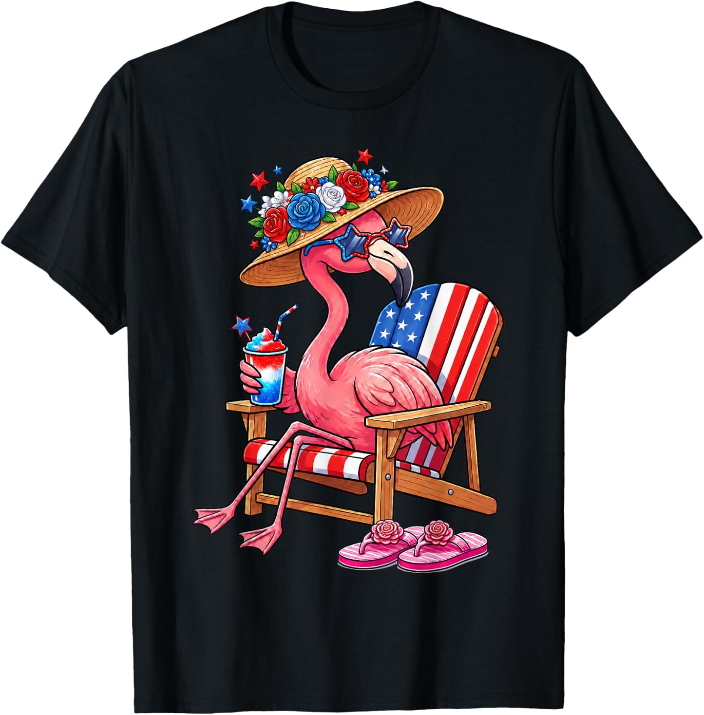 Flamingo Pink Palm Tree Tropical Beach Summer Vacation Women T-Shirt - T-Shirt | Black
