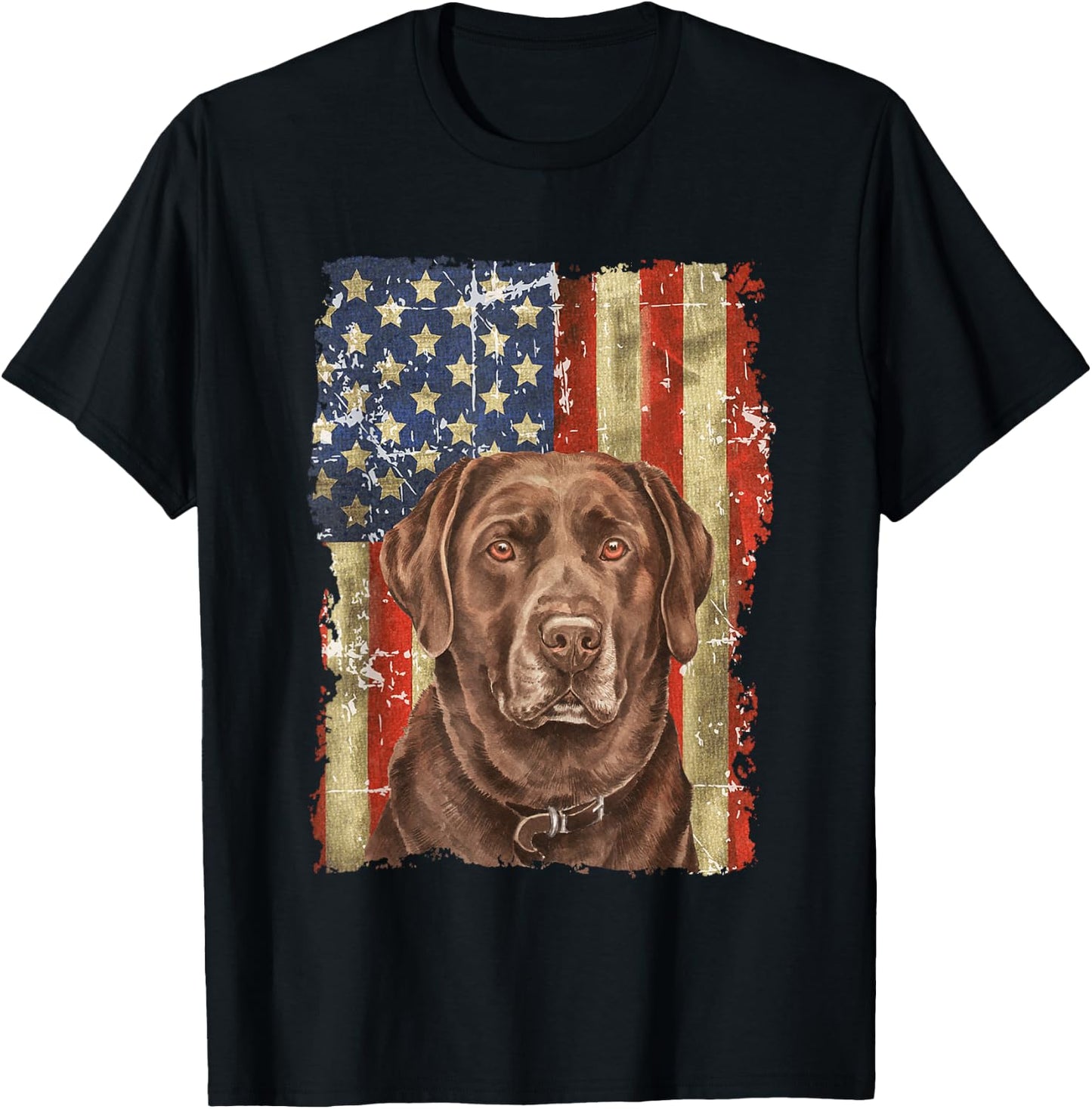 Retro Chocolate Lab With USA Flag Gift Chocolate Lab Dad Mom T-Shirt - T-Shirt | Black