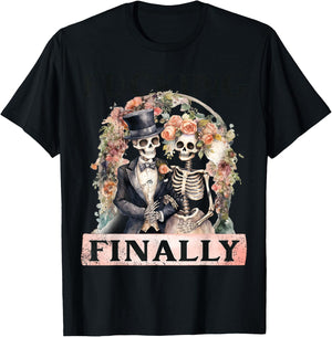 Fucking Finally Bridesmaid Skeleton Bride Groom Halloween T-Shirt - T-Shirt | Black