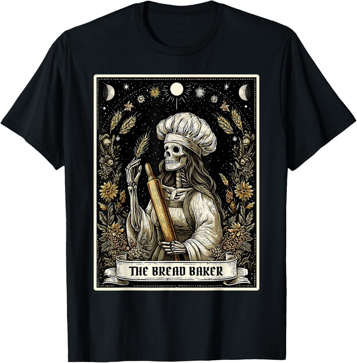 The Bread Baker Bread Baking Tarot Card Skeleton Witchy T-Shirt - T-Shirt | Black