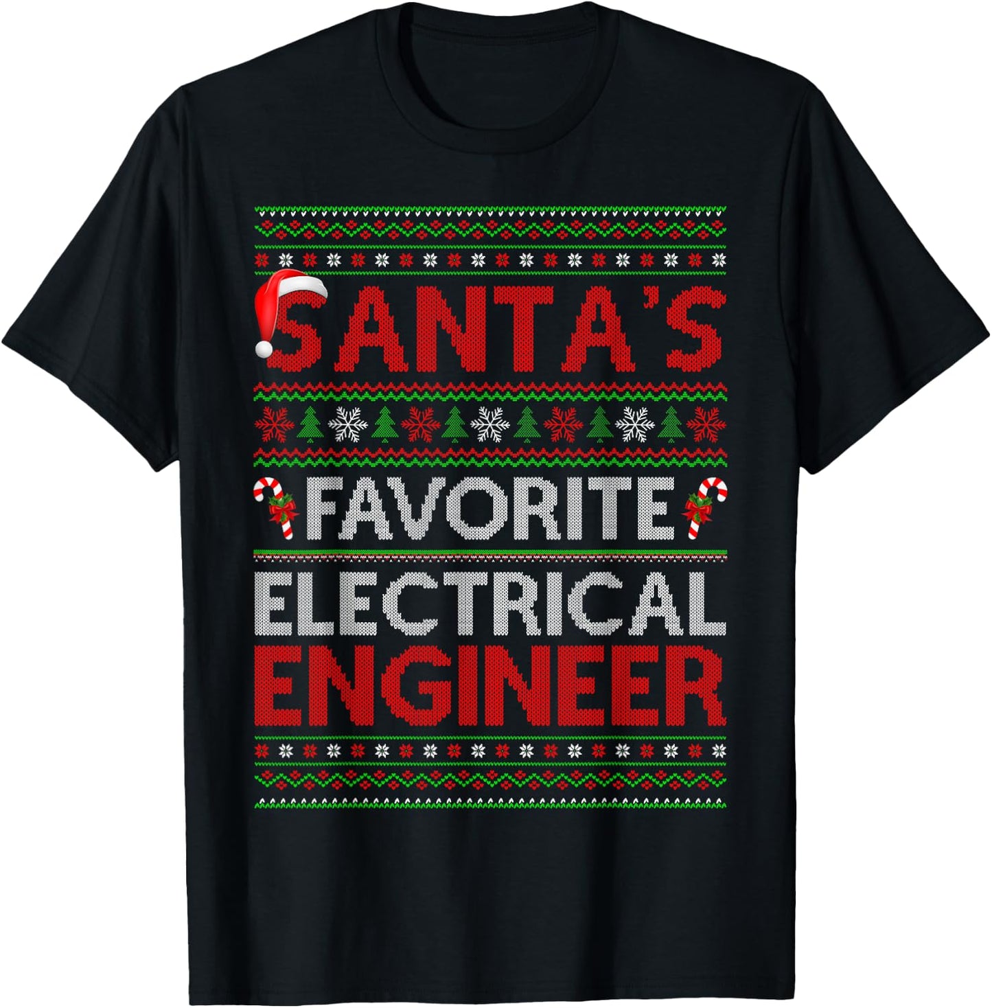Ugly Xmas Santa's Favorite Electrical Engineer Christmas T-Shirt - T-Shirt | Black