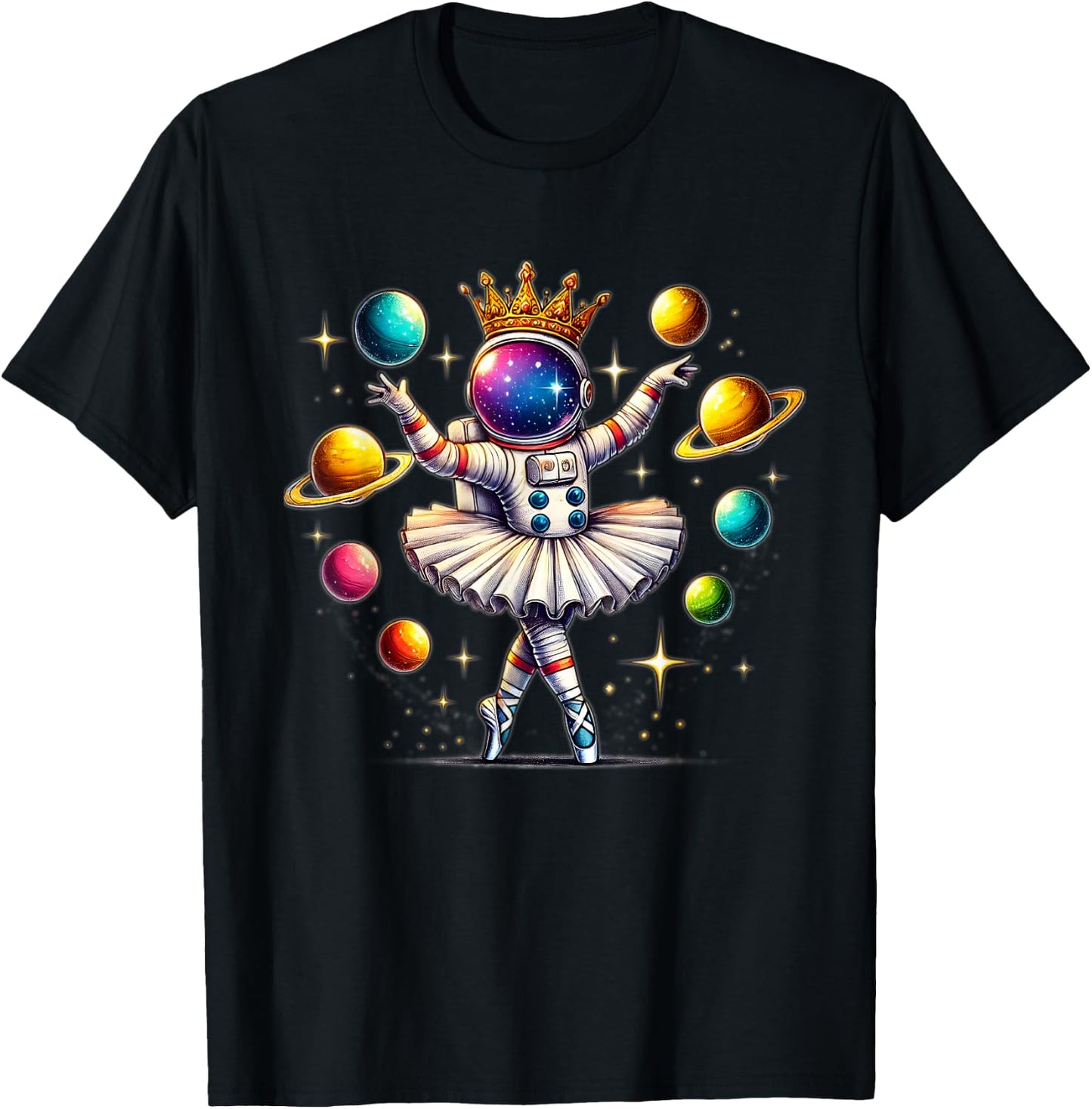 Ballerina Girl Space Astronaut T-Shirt - T-Shirt | Black