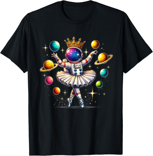 Ballerina Girl Space Astronaut T-Shirt - T-Shirt | Black