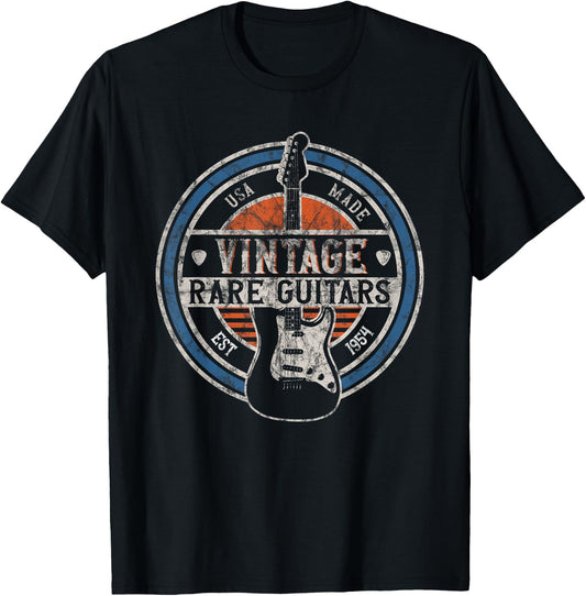Vintage Rare Guitars Retro American Made Guitarist Small T-Shirt - T-Shirt | Black