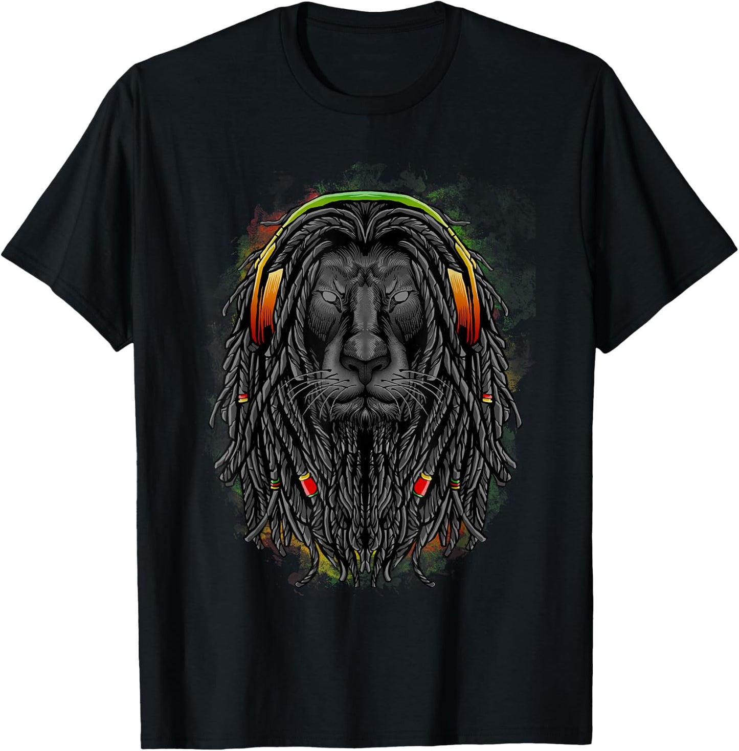 Lion Shirt With Rasta Dreads And Headphones Show Your Pride T-Shirt - T-Shirt | Black