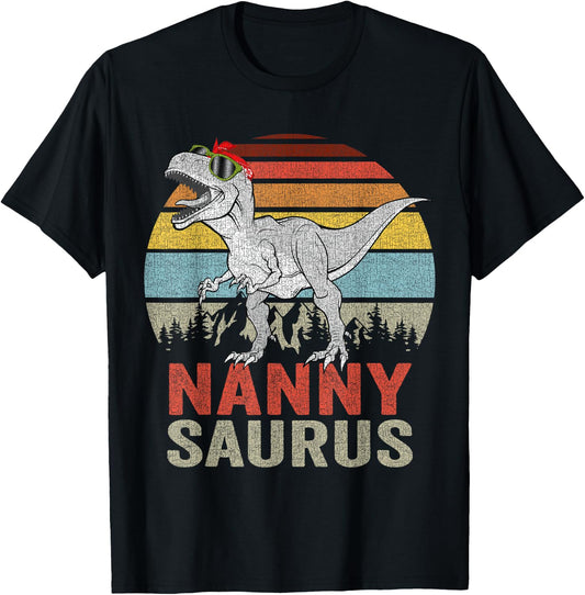 Nannysaurus T Rex Dino Nanny Saurus Family Matching Dinosaur T-Shirt - T-Shirt | Black