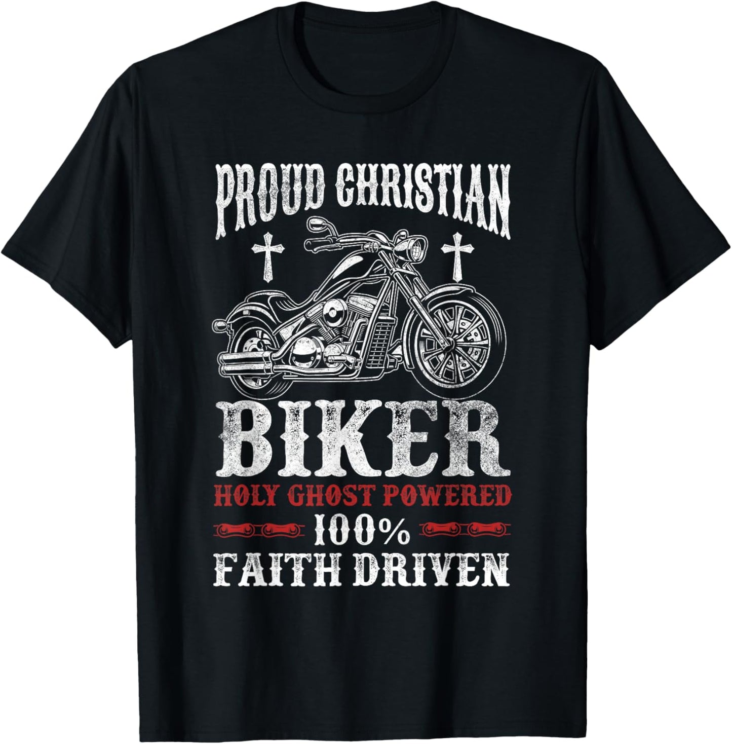 Motorcycle Proud Christian Biker Faith Driven T-Shirt - T-Shirt | Black