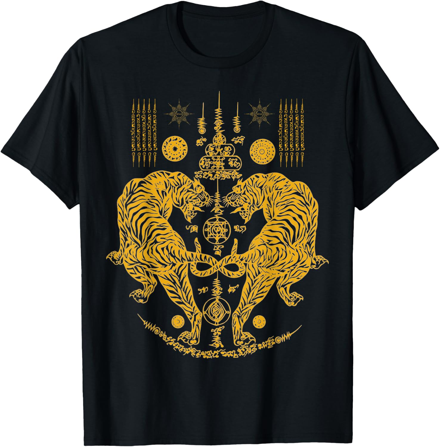 Sawadee Thai Traditional Sak Yant Thai Twin Tigers Muay Thai T-Shirt - T-Shirt | Black