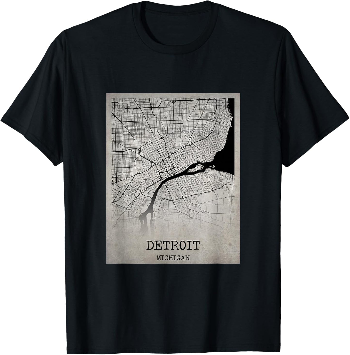 Detroit Michigan Detailed City Road Map USA Vintage T-Shirt - T-Shirt | Black