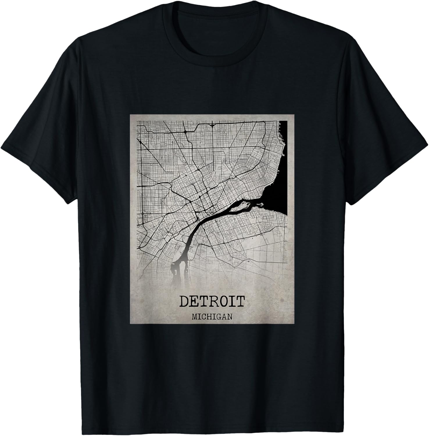 Detroit Michigan Detailed City Road Map USA Vintage T-Shirt - T-Shirt | Black
