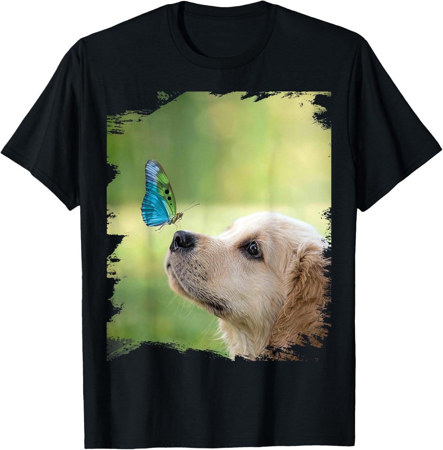Golden Retriever Dog Butterfly on Nose Cute Women Kids T-Shirt - T-Shirt | Black