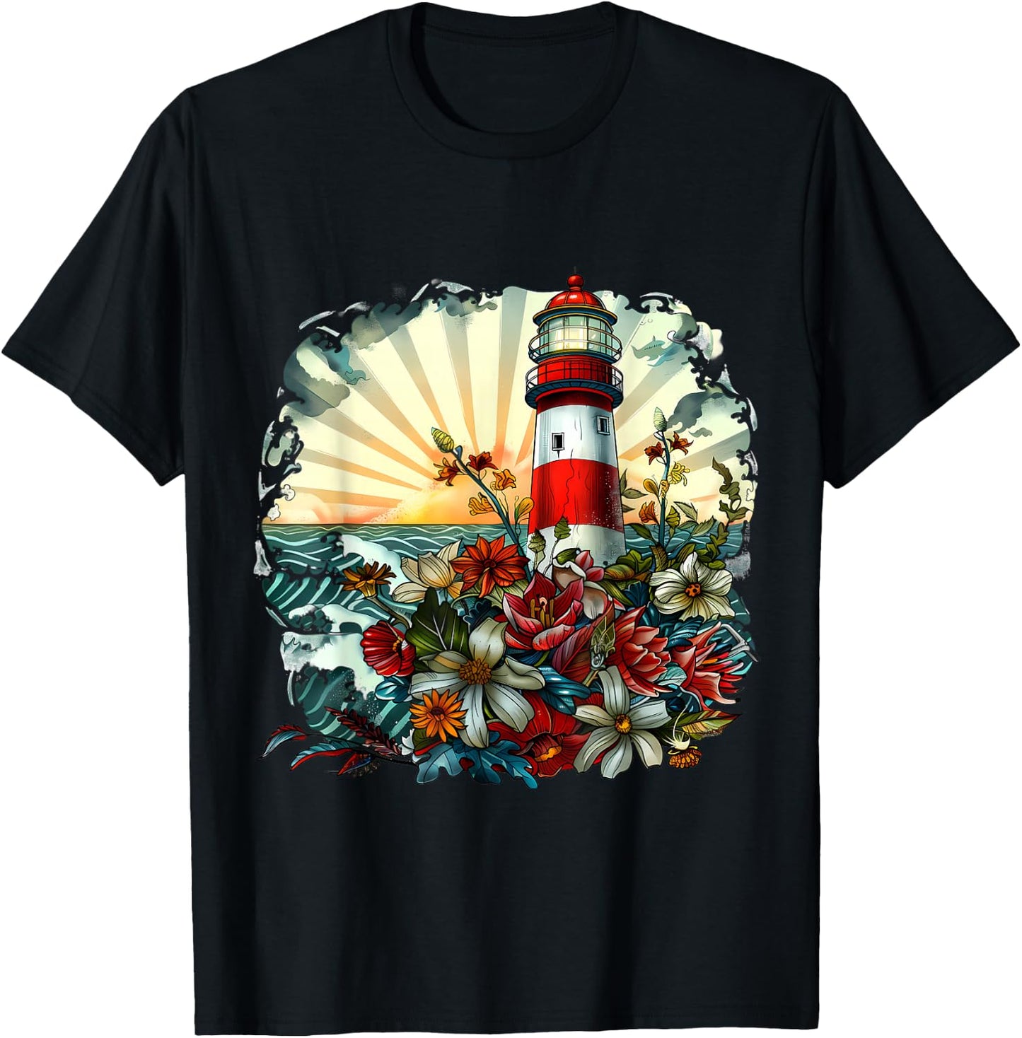 Lighthouse Seaside House Sailing Sea Beach Boating T-Shirt - T-Shirt | Black