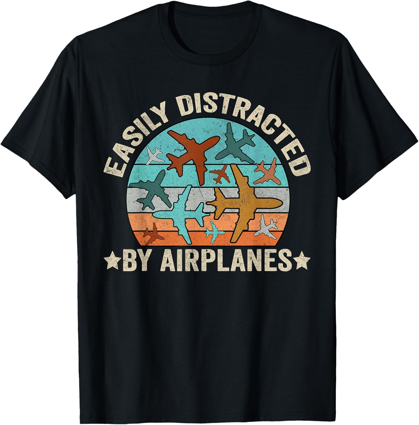 Easily Distracted By Airplanes funny airplane aviation pilot T-Shirt - T-Shirt | Black